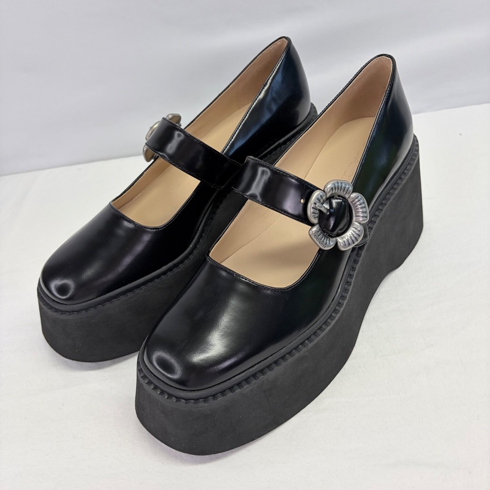 NEW Coach Mary Jane Platform Shoes Womens 8.5 Black Leather Goth Dark Academia